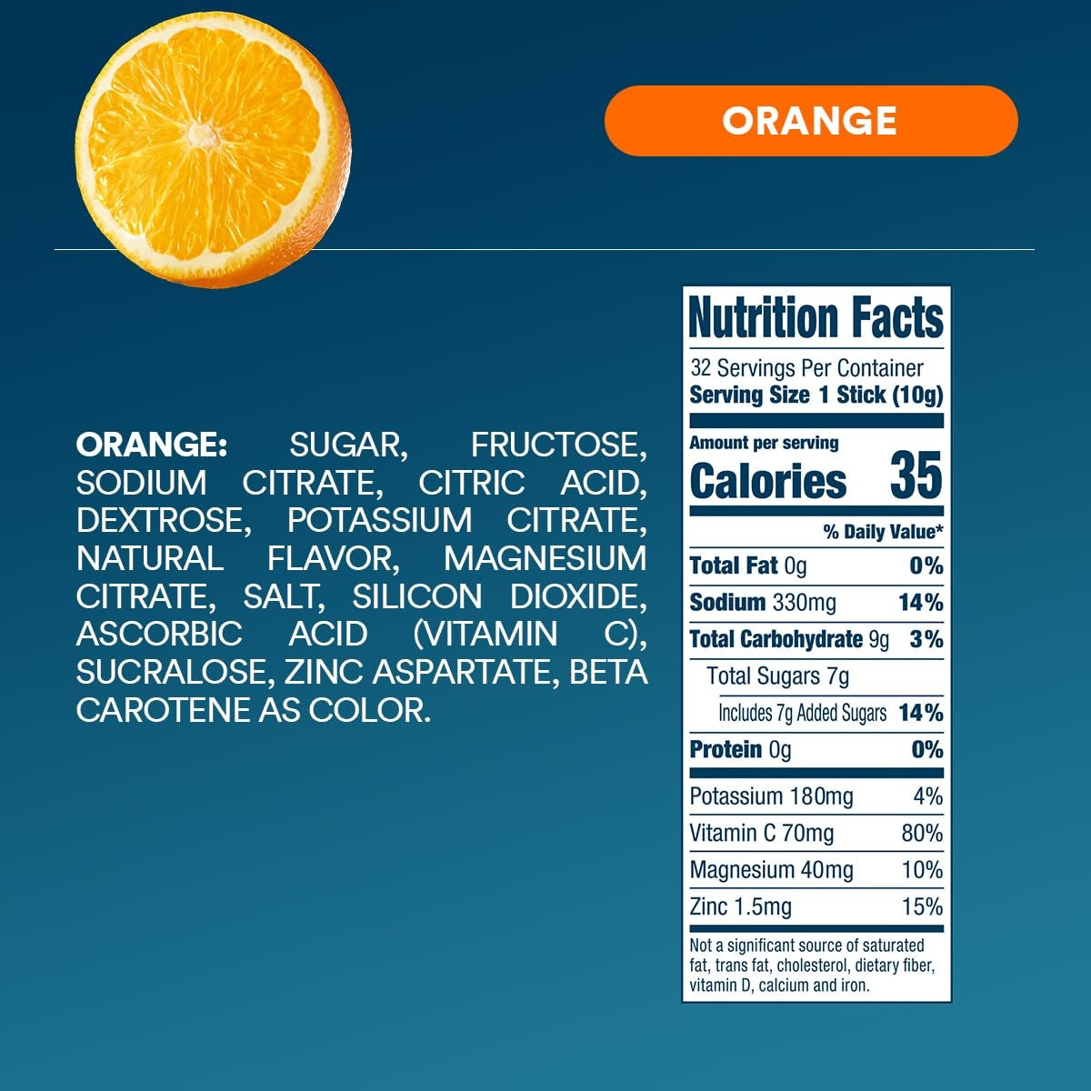 DripDrop Orange Electrolyte Powder, 8 oz sticks, 32 count A0