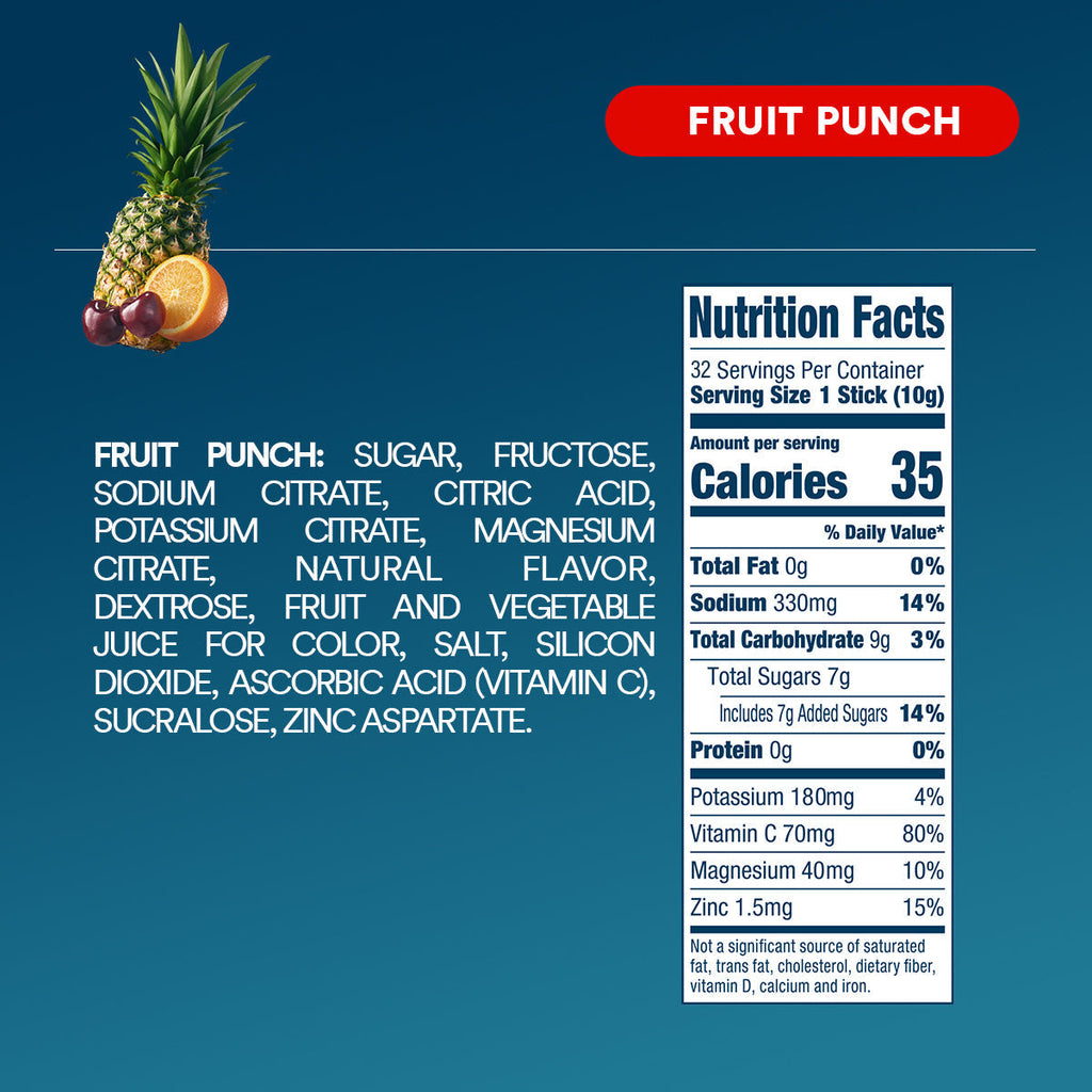 DripDrop Fruit Punch Electrolyte Powder, 8 oz sticks, 32 count D2