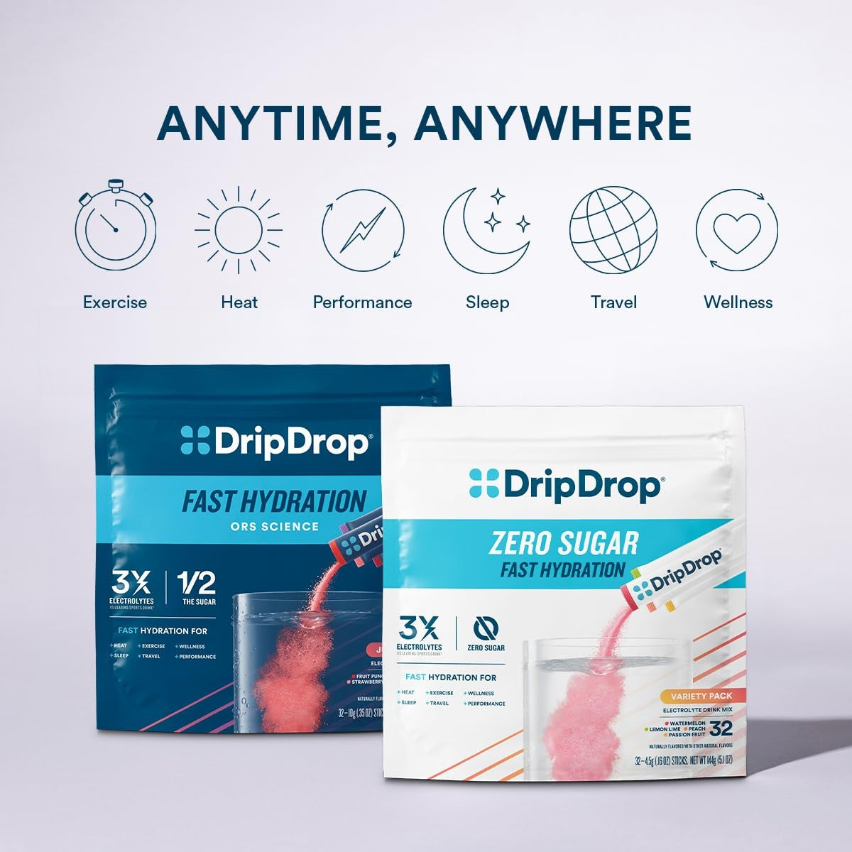 DripDrop Zero Sugar Strawberry Lemonade Electrolyte Powder, 8 oz sticks, 32 count U0