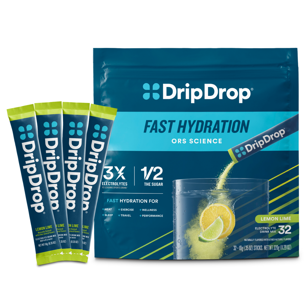 DripDrop Lemon Lime Electrolyte Powder, 8 oz sticks, 32 count E5
