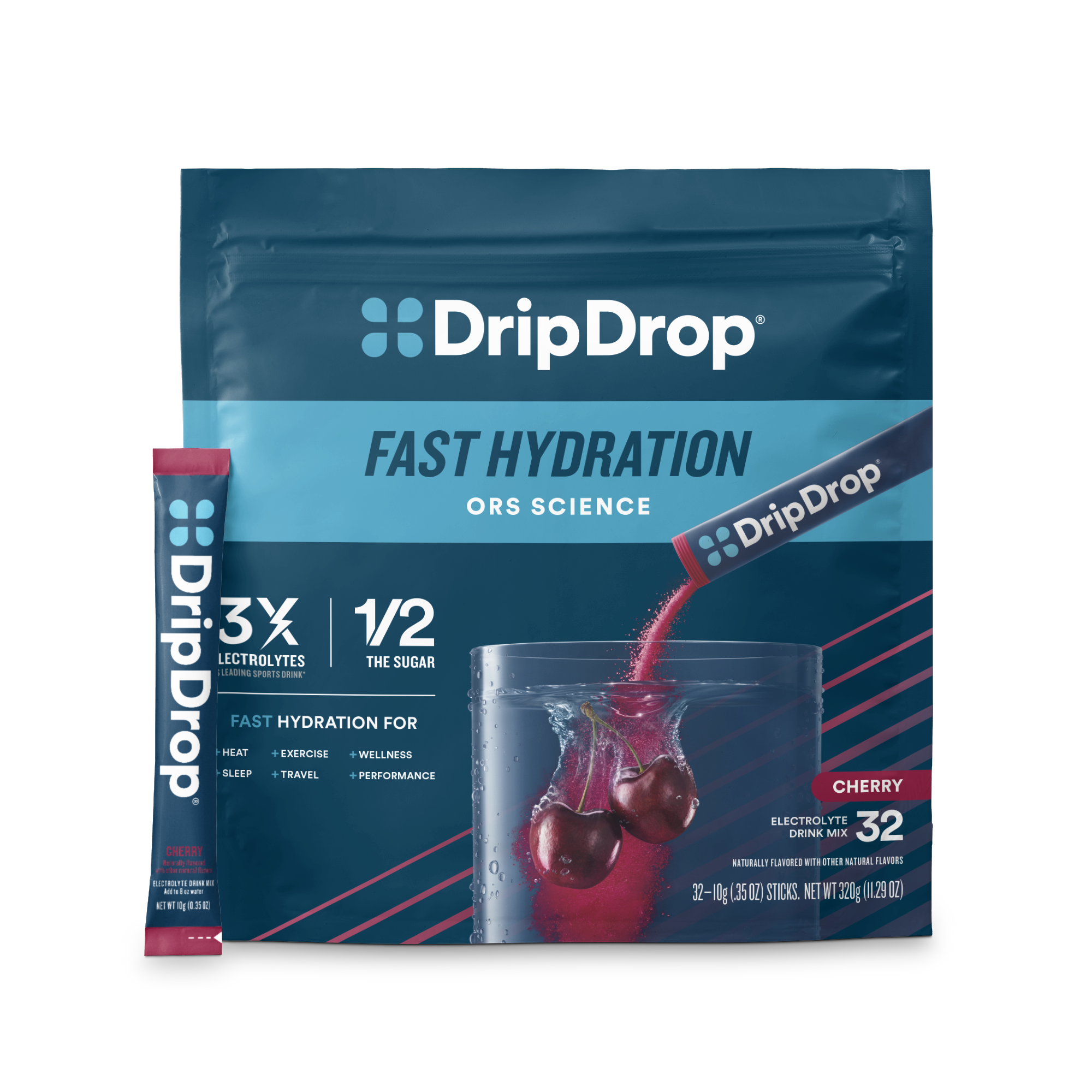 DripDrop Cherry Electrolyte Powder, 8 oz sticks, 32 count Q0