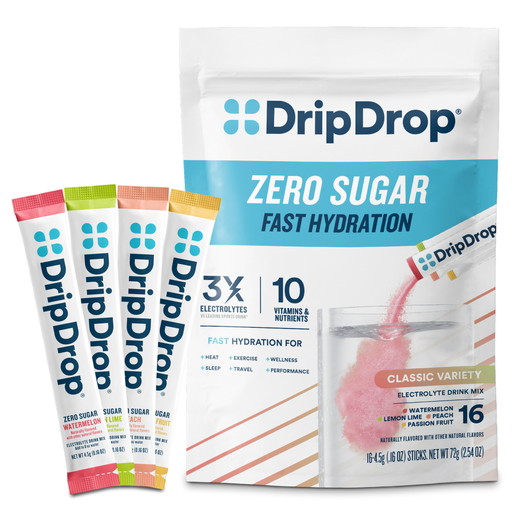 DripDrop Zero Sugar Classic Variety Pack Electrolyte Powder, 8 oz sticks, 16 count E8