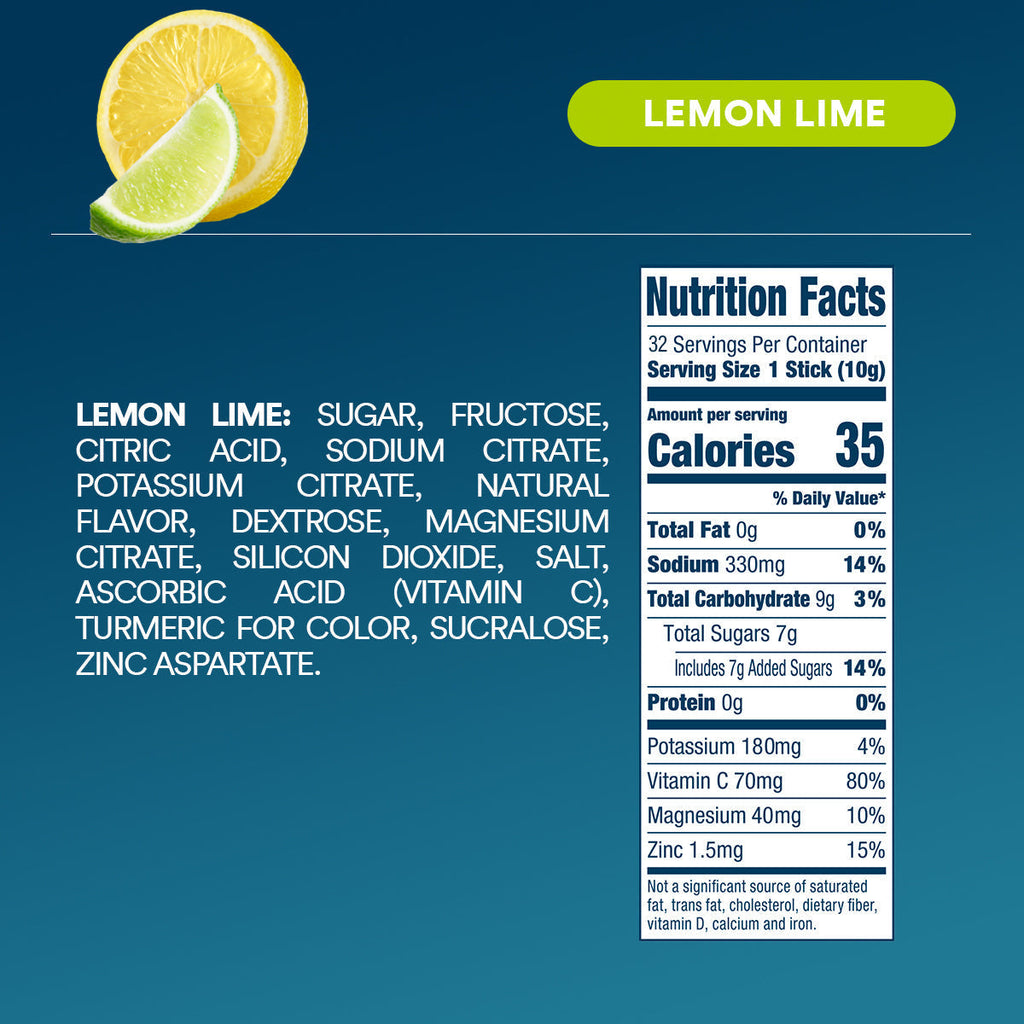 DripDrop Lemon Lime Electrolyte Powder, 8 oz sticks, 32 count E5